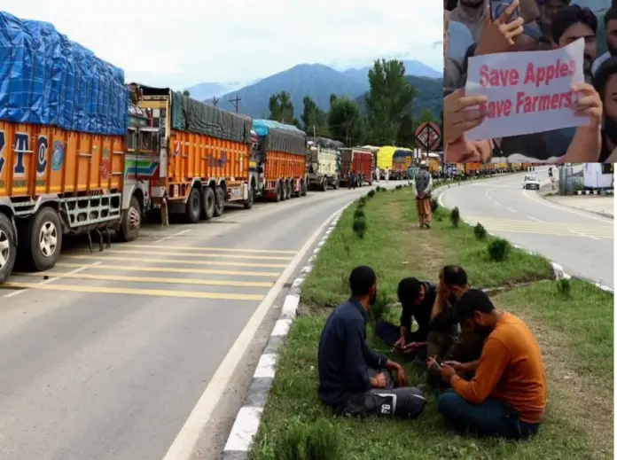 Jammu-Srinagar National Highway,traffic jam,Udhampur traffic,Banihal Pass,fruit laden trucks,Jammu and Kashmir traffic,, सेब व्यापारी, जम्मू के सेब व्यापारियों की हड़ताल