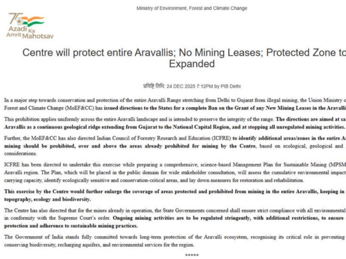 centre govt banned new mining leases to aravali directed states
