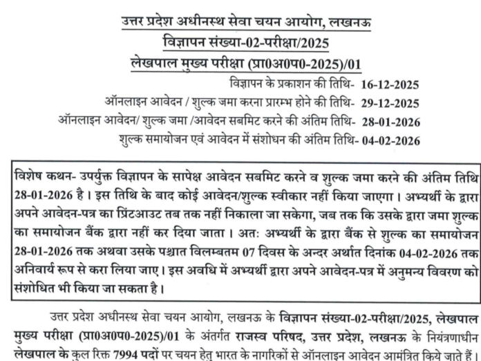 upsssc lekhpal recruitment 2025