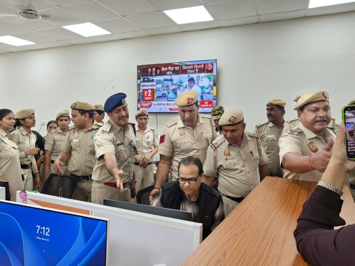New Delhi: Police personnel inside the United News of India (UNI) office at Rafi Marg in New Delhi on Friday, March 20, 2026, as employees were asked to vacate the premises. (Photo: IANS)