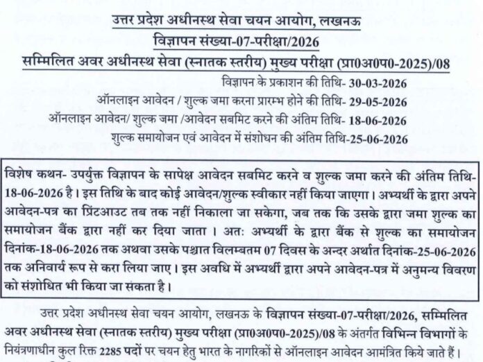 upsssc lower pcs recruitment 2026, यूपीएसएसएससी