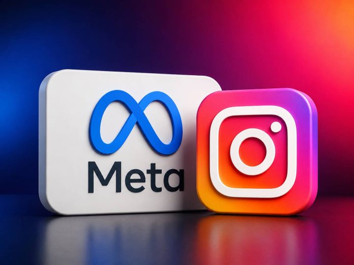 Meta and Instagram logos side by side on a gradient background to represent social media branding.
